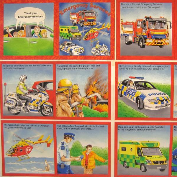 Book panel - Emergency police, fire engine, helicopter - Click Image to Close